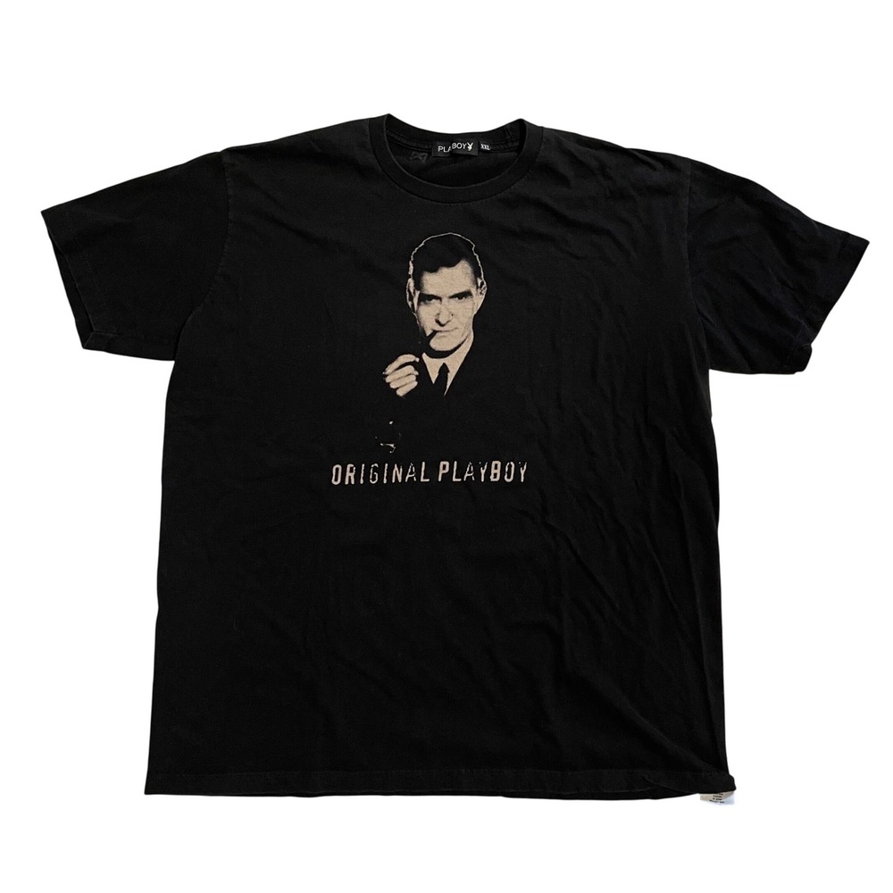 Playboy Hugh Hefner Original Playboy Graphic T-Shirt Mens XXL Black Cotton Tee